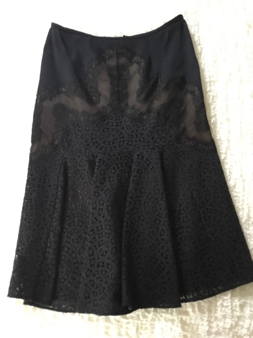 Stella McCartney Black Lace Skirt with Nude Underlay Size S silk