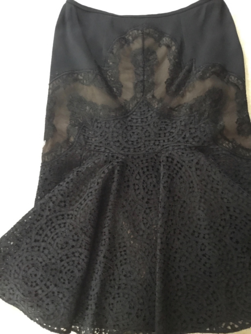 Stella McCartney Black Lace Skirt with Nude Underlay Size S silk