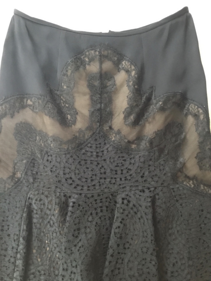 Stella McCartney Black Lace Skirt with Nude Underlay Size S silk