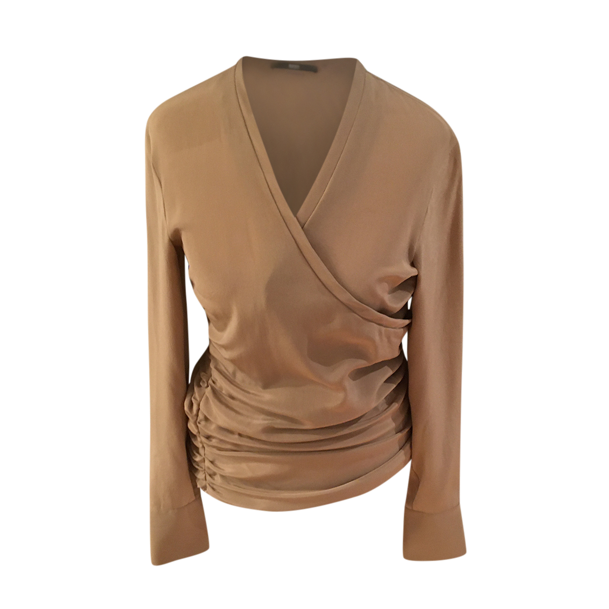 Boss Hugo Boss Tobacco Silk Wrap Top Size XS Beige/Nude