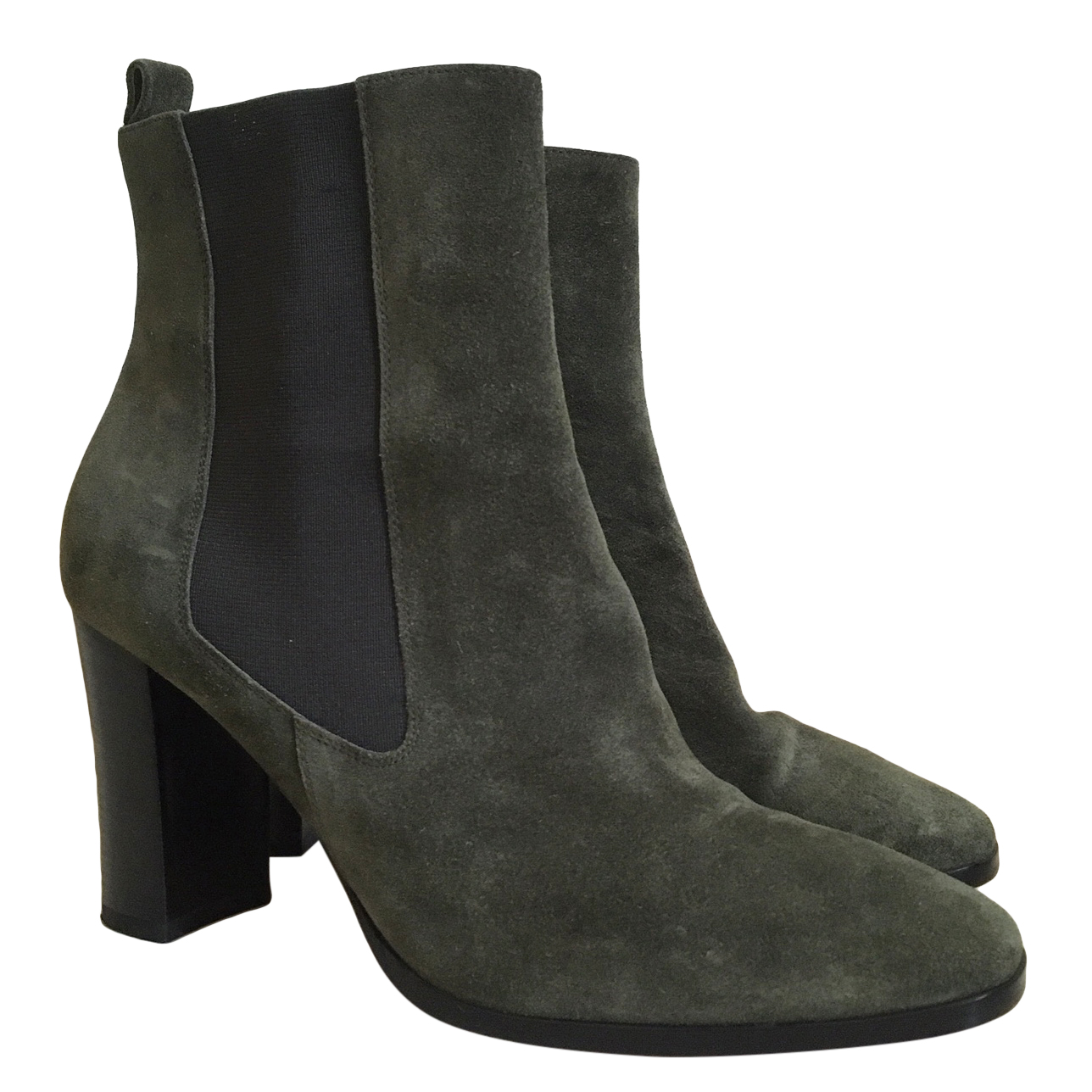 Preowned Christian Louboutin olive green suede heeled ankle boots Size 405