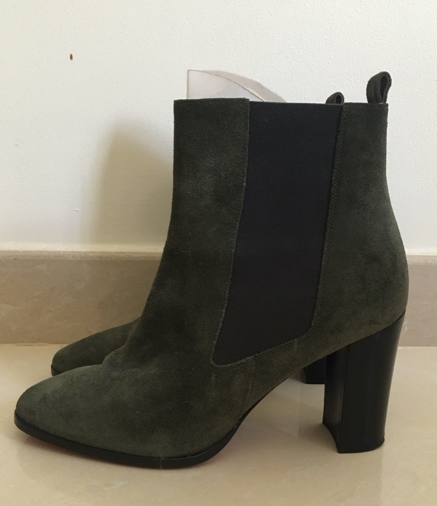 Preowned Christian Louboutin olive green suede heeled ankle boots Size 405