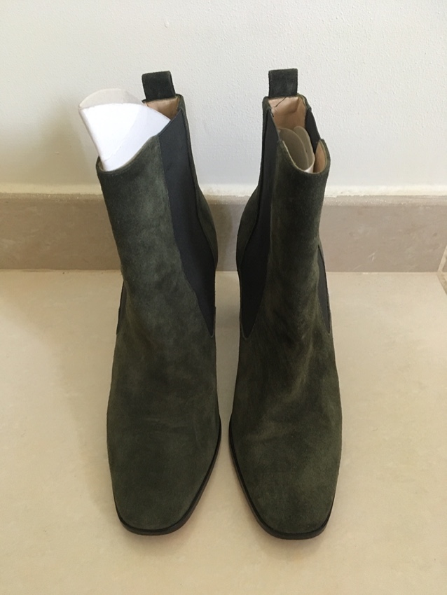 Preowned Christian Louboutin olive green suede heeled ankle boots Size 405