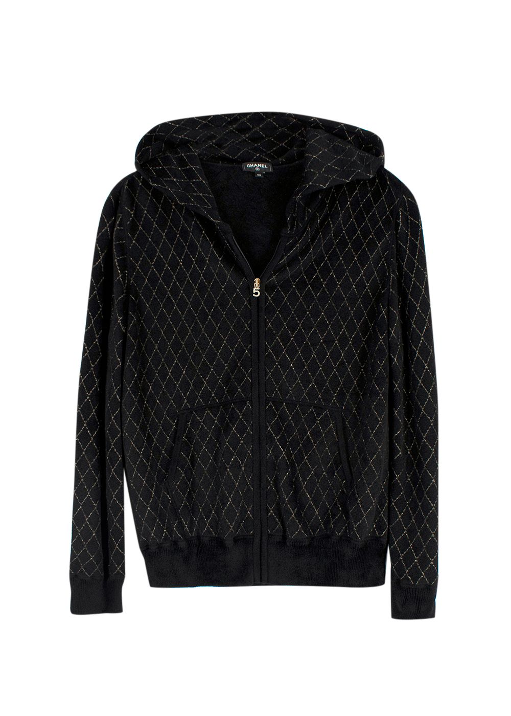 Chanel Black and Gold Check Zip Up Hoodie Size L black gold viscose