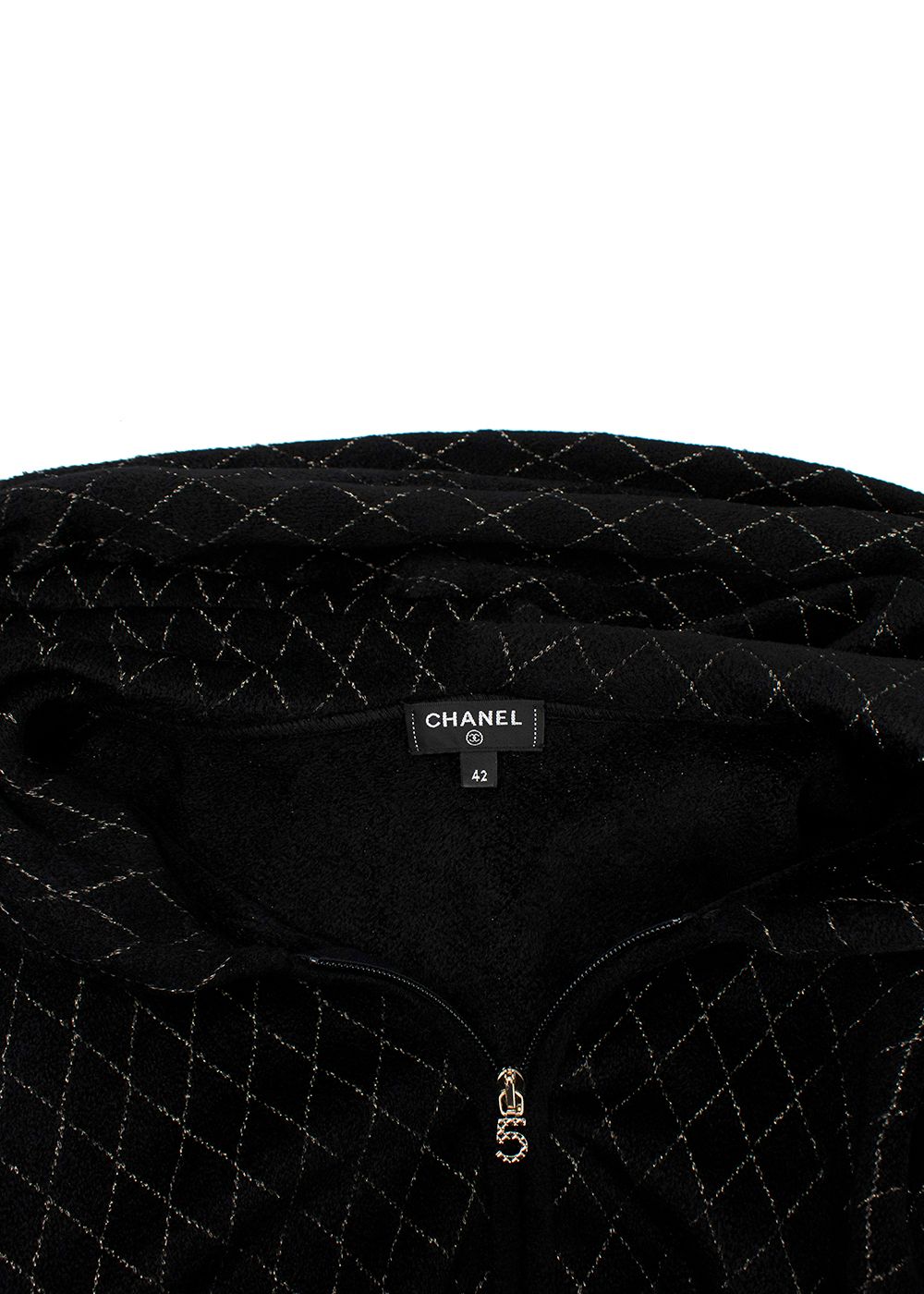 Chanel Black and Gold Check Zip Up Hoodie Size L black gold viscose