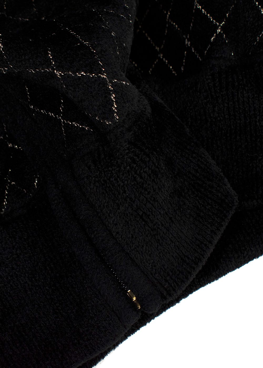 Chanel Black and Gold Check Zip Up Hoodie Size L black gold viscose