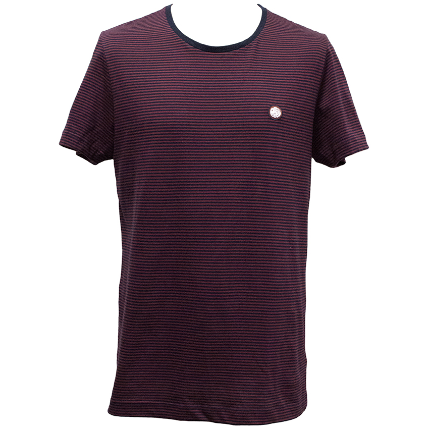 Men's Preowned Pretty Green Burgundy  Navy Striped Cotton T-shirt Size M Blue