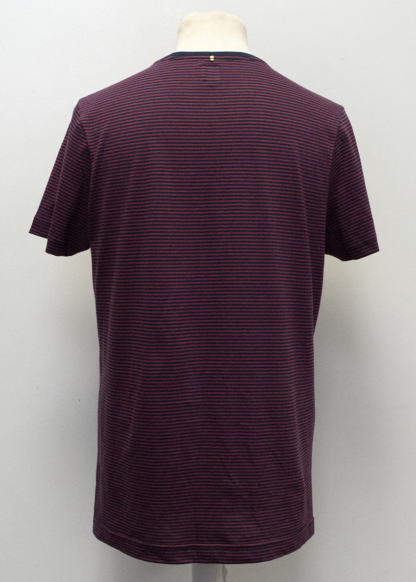 Men's Preowned Pretty Green Burgundy  Navy Striped Cotton T-shirt Size M Blue