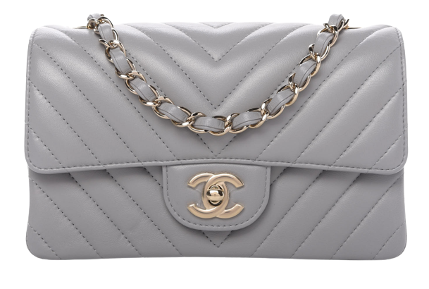 Chanel Chevron Grey Lambskin Mini Rectangular Size XS Light Grey leather