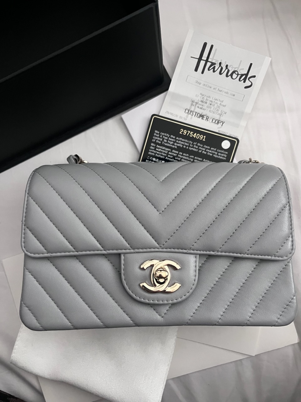 Chanel Chevron Grey Lambskin Mini Rectangular Size XS Light Grey leather