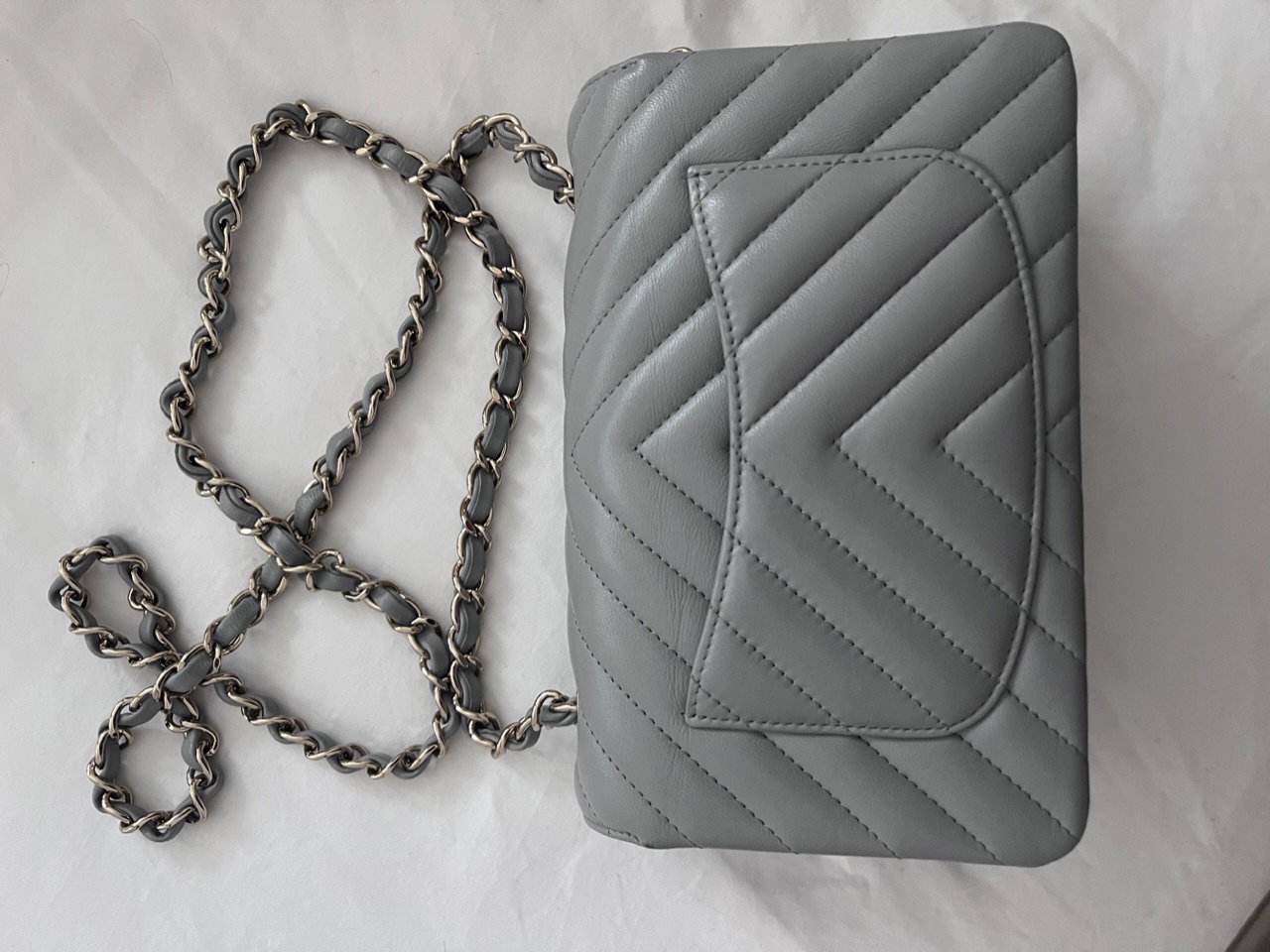 Chanel Chevron Grey Lambskin Mini Rectangular Size XS Light Grey leather