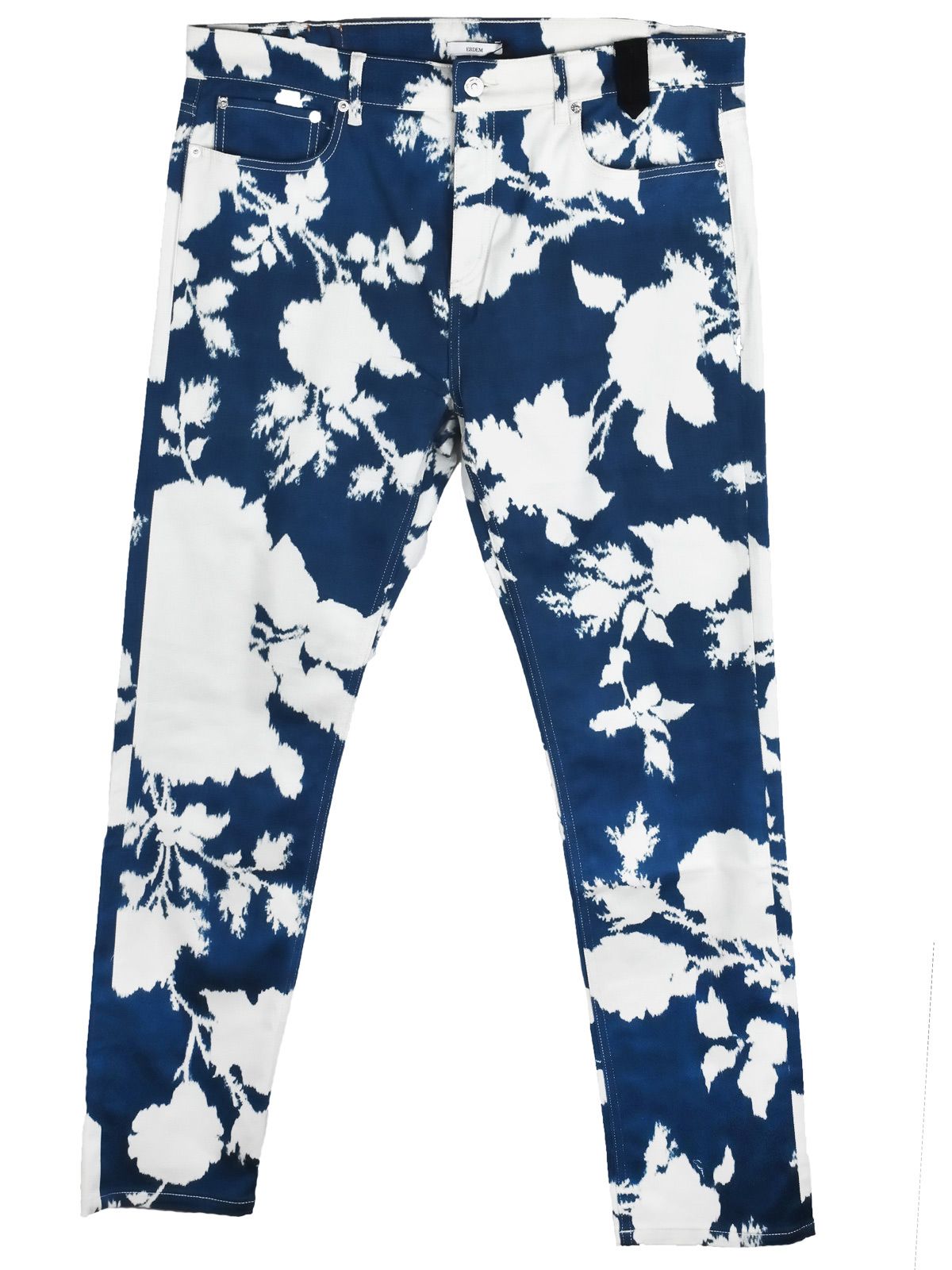 Men's Erdem Blue Floral Bleached Oliver Jeans Size XL Navy Blue/Off White cotton/elastane