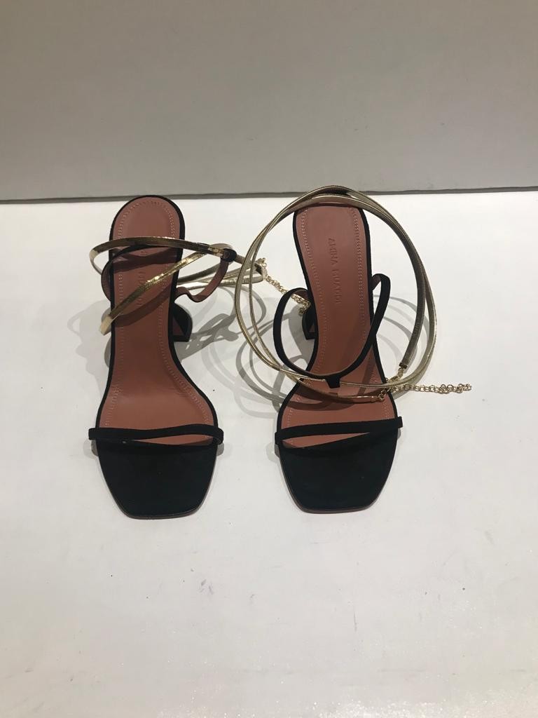 Amina Muaddi Henson metallic-strap suede sandals Size 365 Black