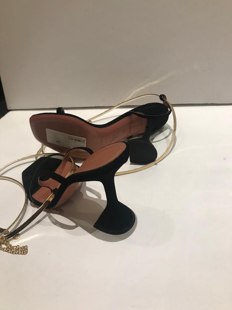 Amina Muaddi Henson metallic-strap suede sandals Size 365 Black