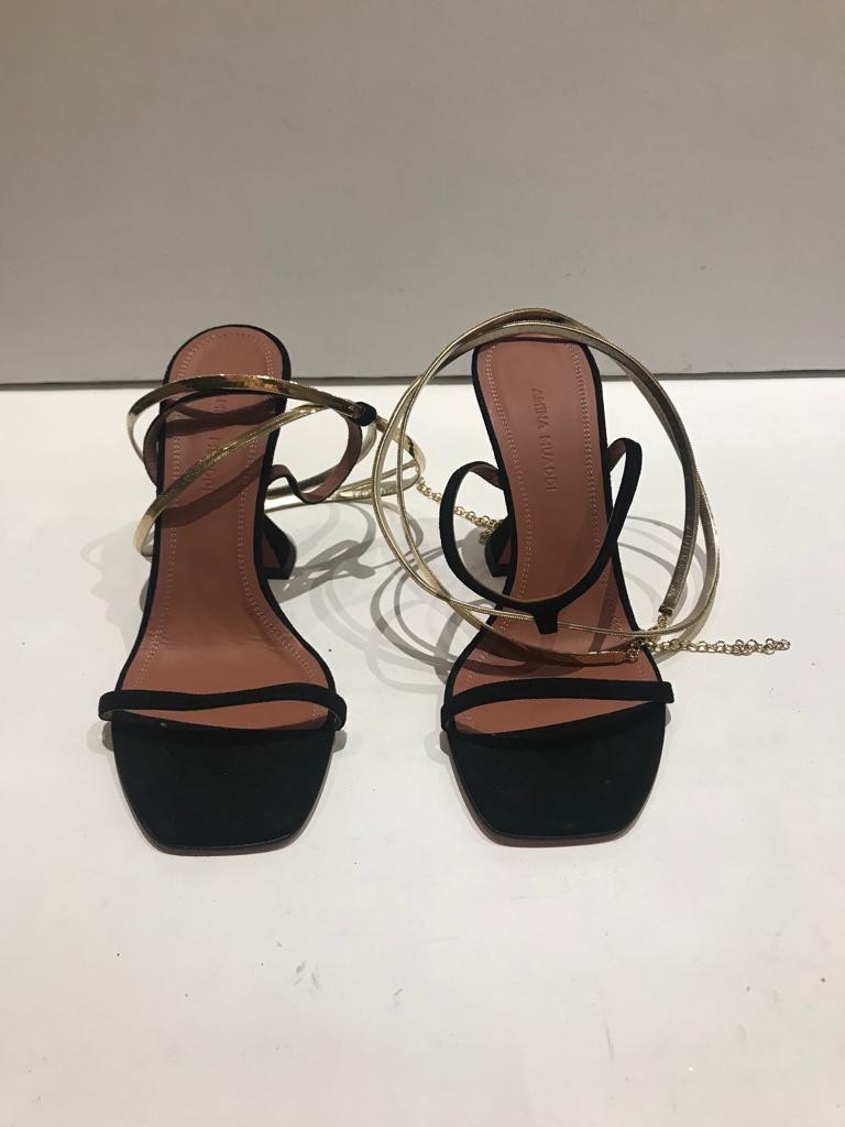 Amina Muaddi Henson metallic-strap suede sandals Size 365 Black