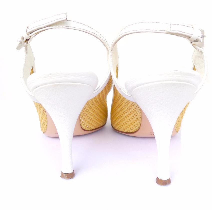 Preowned Prada Leather Raffia Slingback Heels Size 365 Beige/Nude