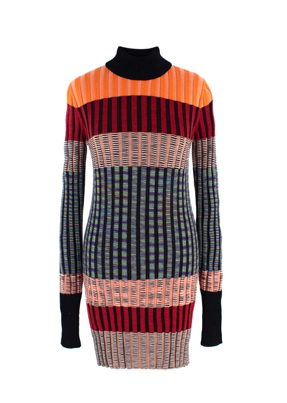 Preowned Missoni Multicoloured Ribbed Turtleneck Midi Dress Size S cotton