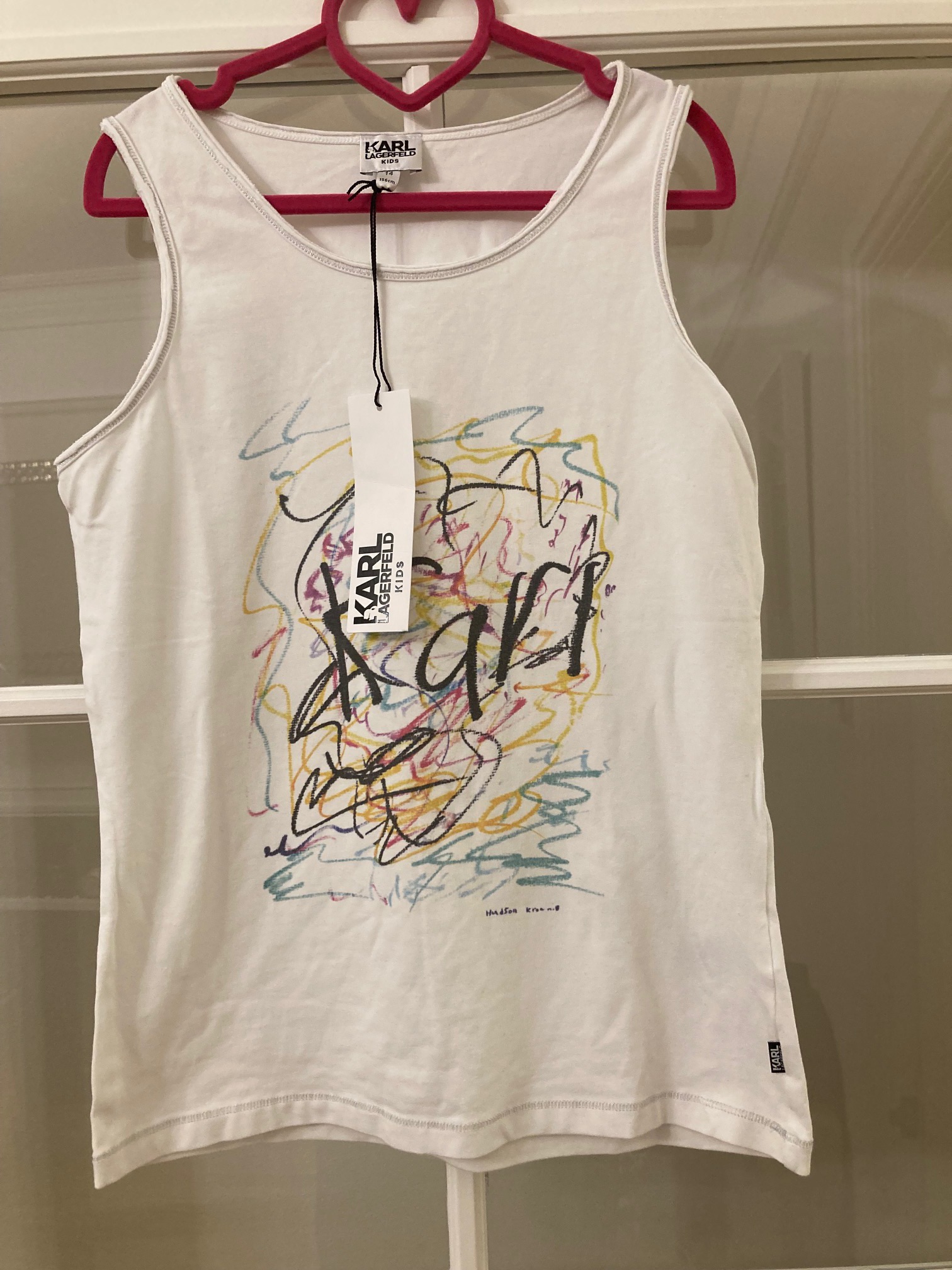 Boys Karl Lagerfeld Kids 14Y Logo Print Vest Top Size 10 Years + white cotton