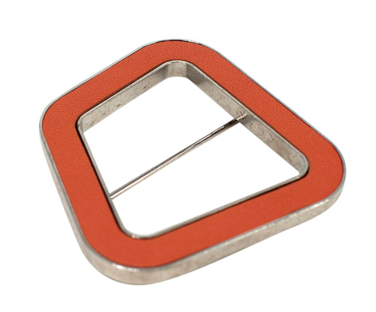 Preowned Loewe Orange Leather and Silver Geometric Brooch orange silver