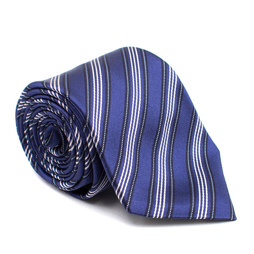 Men's Preowned Canali Blue Diagonal Stripe Silk Tie