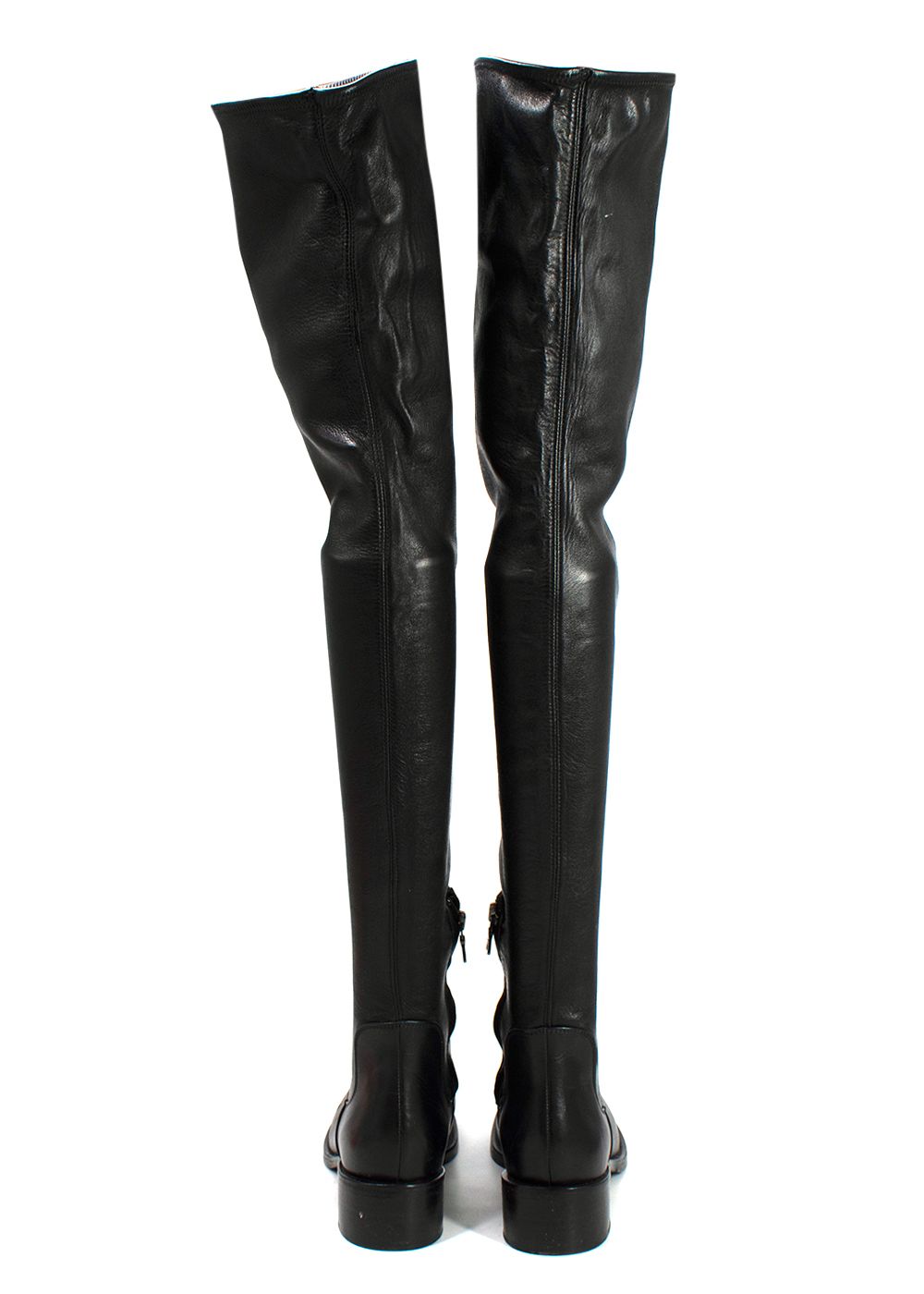 Preowned Prada Over-the-Knee Black Stretch Leather Boots Size 365