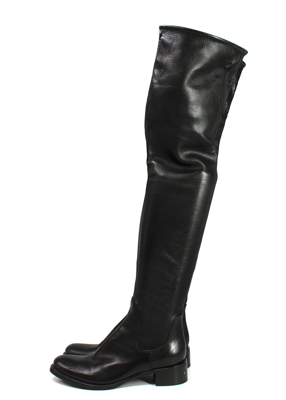 Preowned Prada Over-the-Knee Black Stretch Leather Boots Size 365