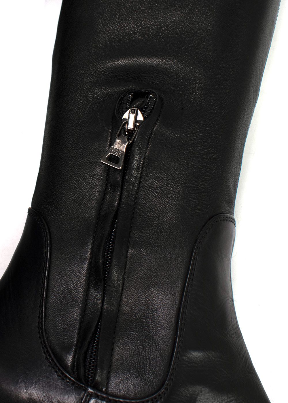 Preowned Prada Over-the-Knee Black Stretch Leather Boots Size 365