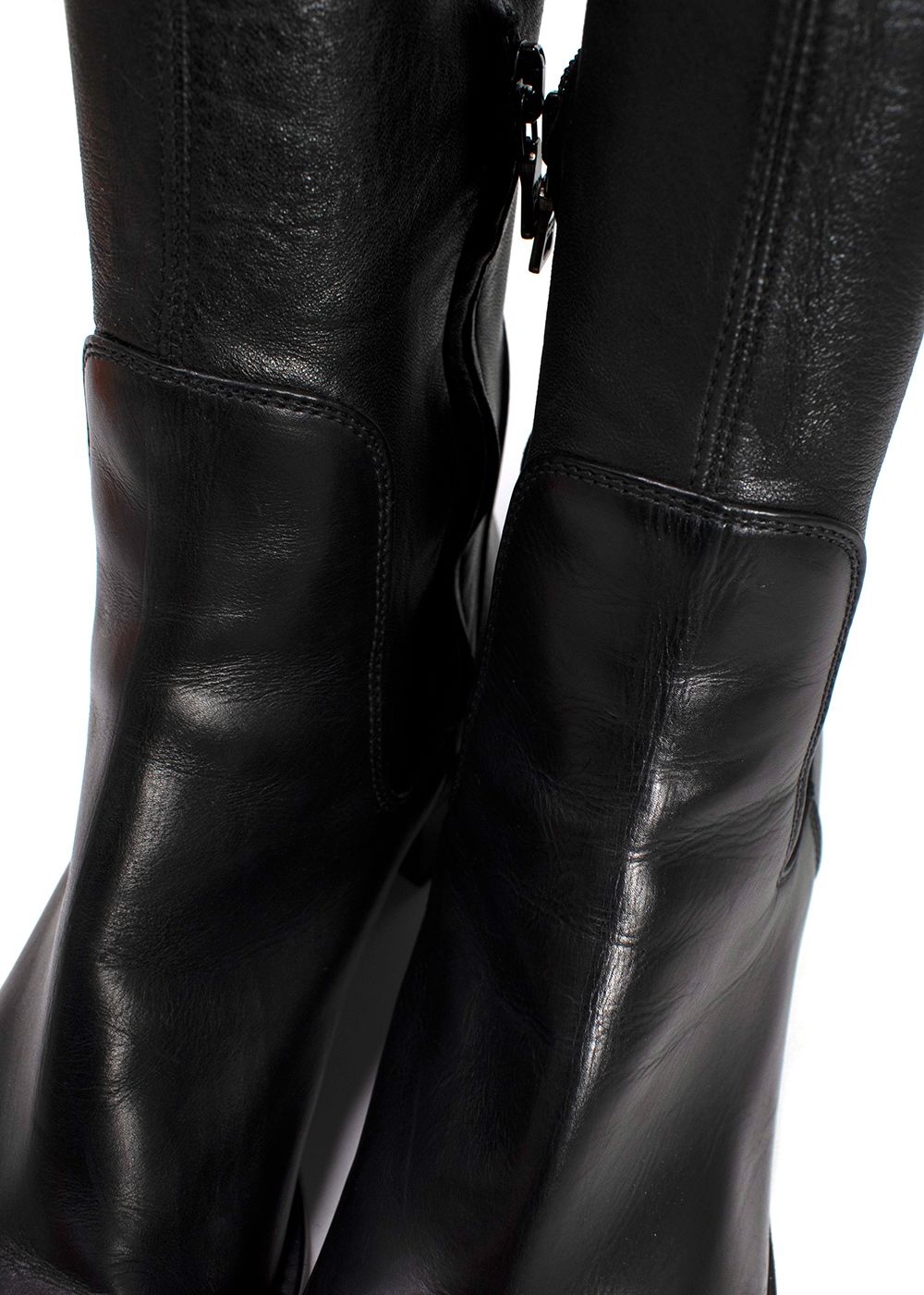 Preowned Prada Over-the-Knee Black Stretch Leather Boots Size 365