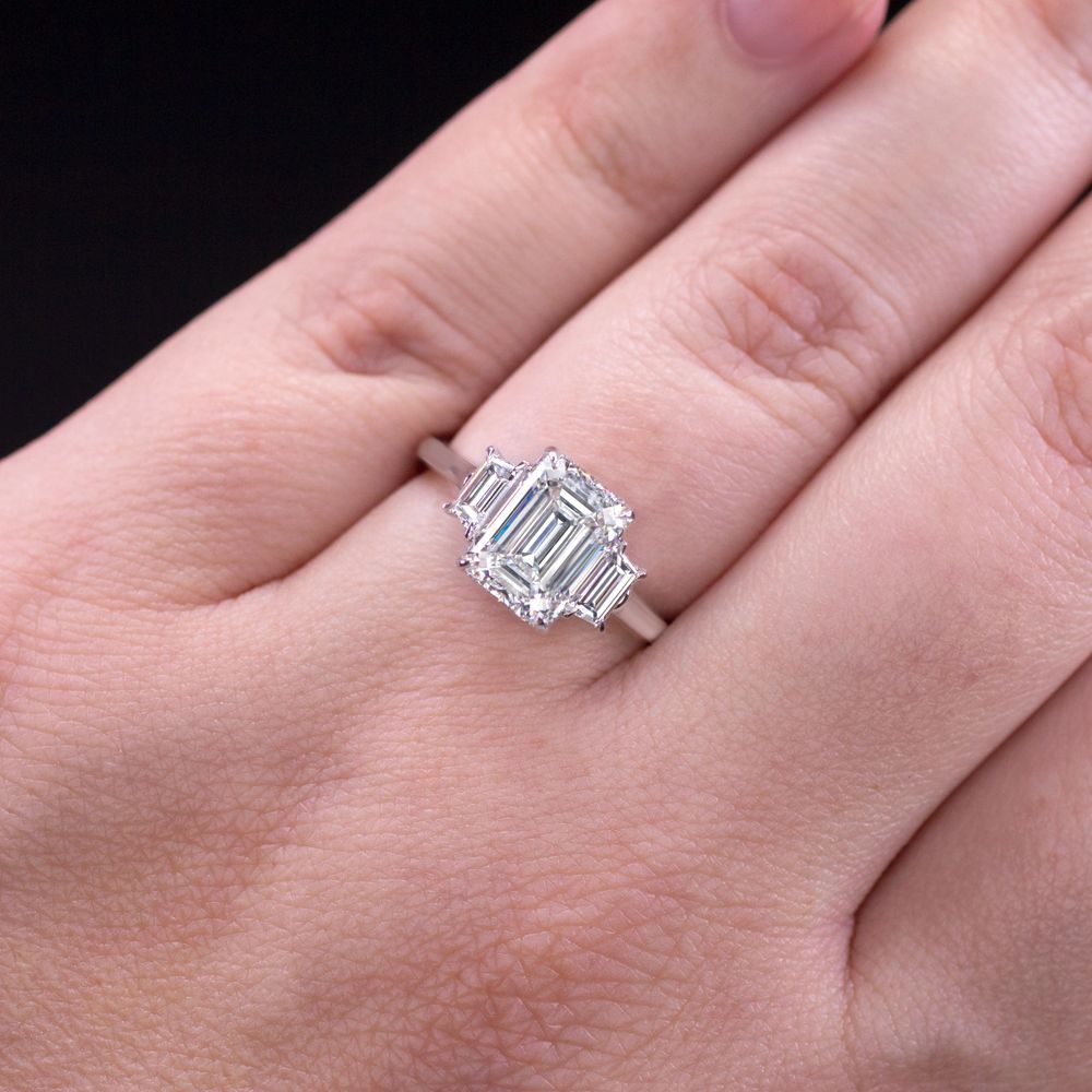 Verde 2ct IGI Lab-grown Emerald Cut Diamond Ring Silver k white gold/lab-grown diamond