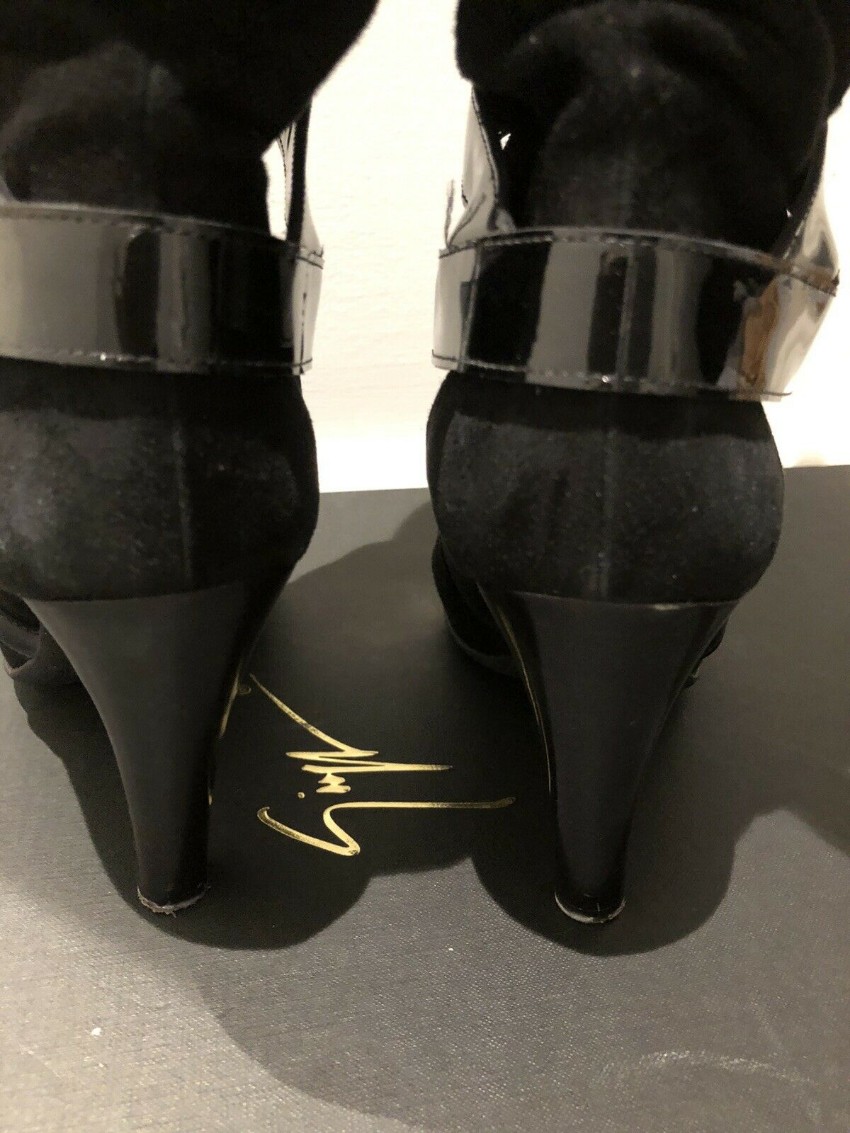 Preowned Giuseppe Zanotti Suede  Patent Leather Heeled Long Boots Size 37 Black