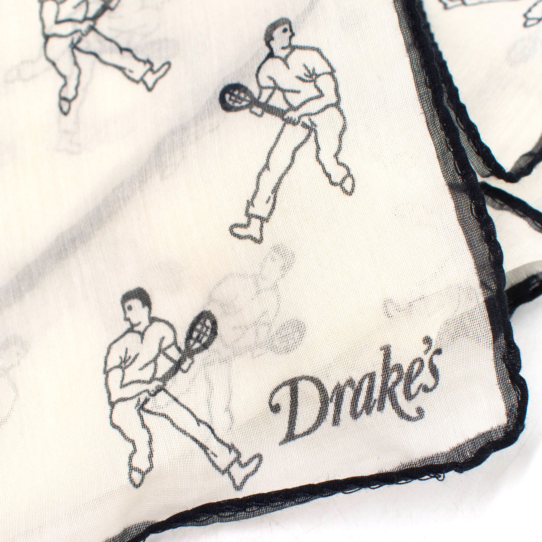 Drake's Tennis Player Print Cotton and Silk Pocket Square