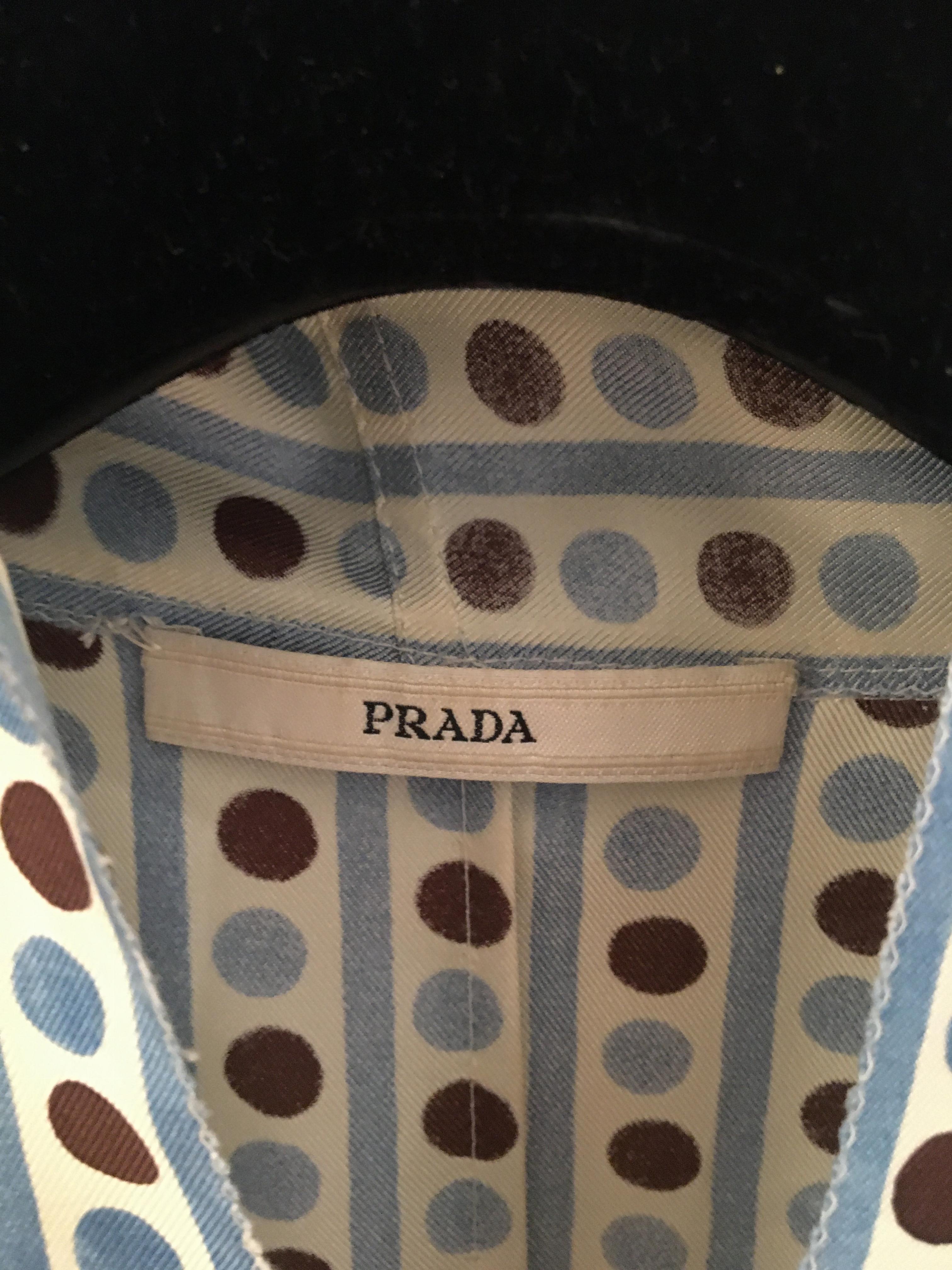 Preowned Prada Printed Silk Pleated Pussybow Dress Size XS Blue