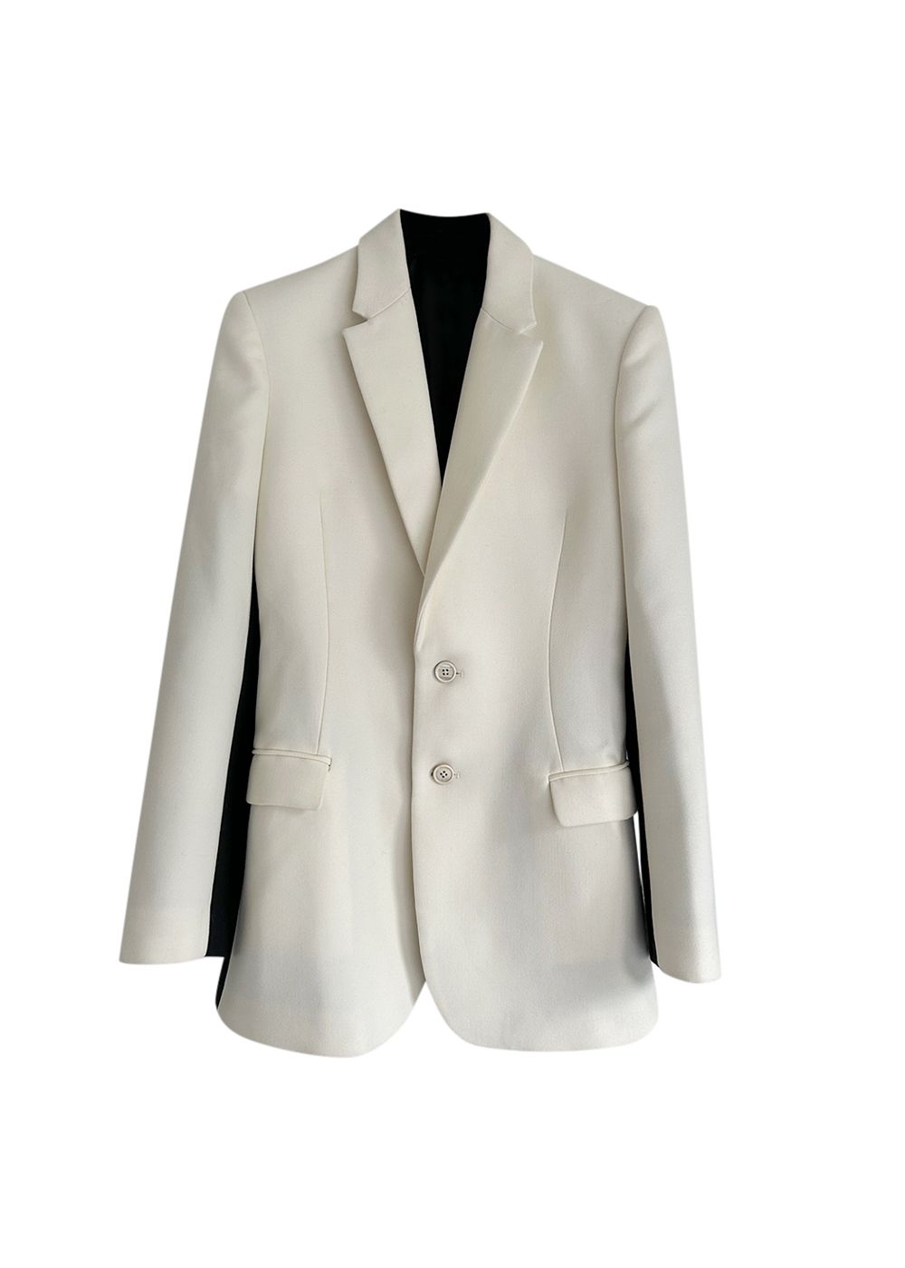 WardrobeNYC Two-Tone Grain De Poudre Merino Wool Blazer Size M Cream and white