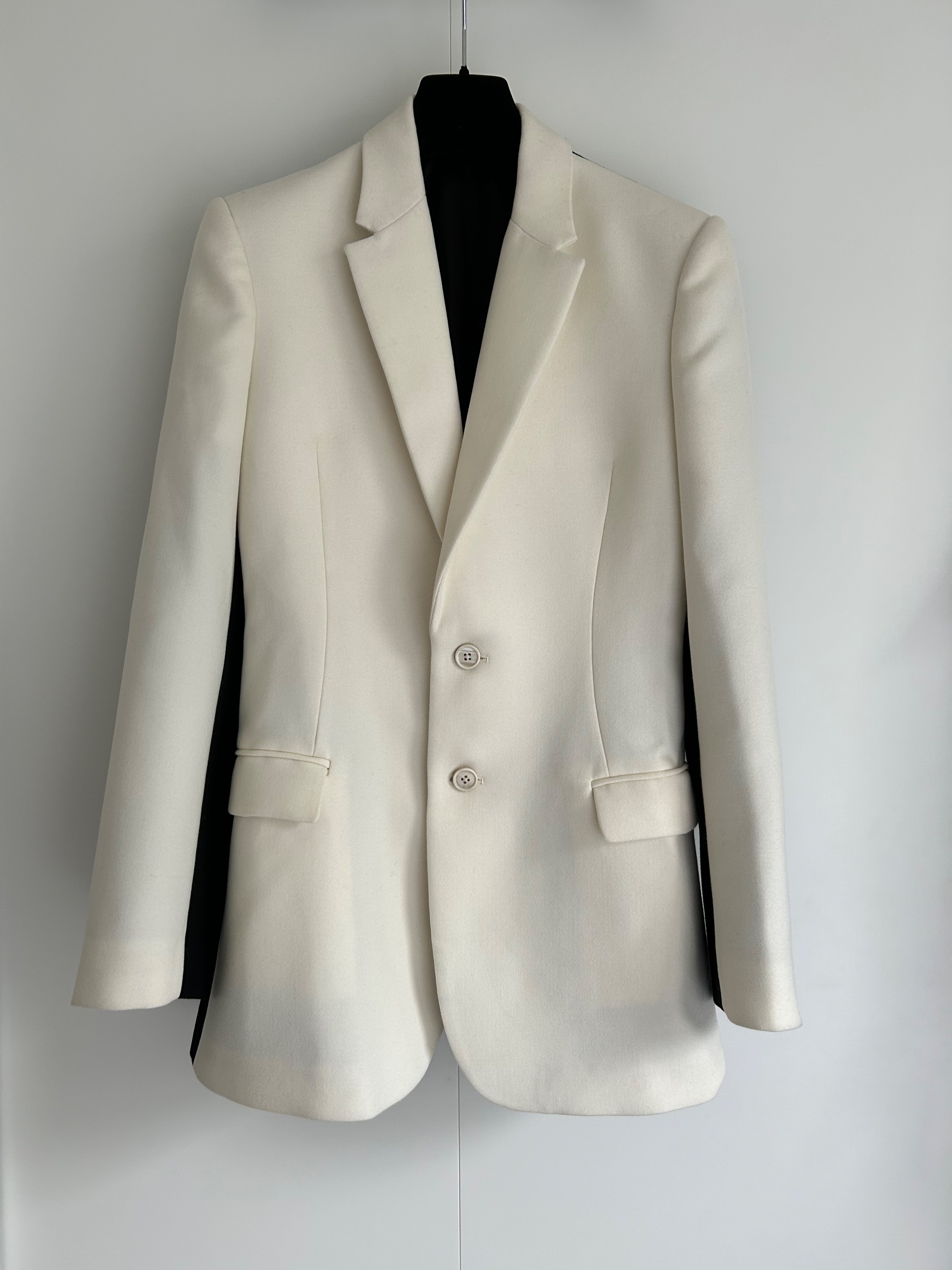 WardrobeNYC Two-Tone Grain De Poudre Merino Wool Blazer Size M Cream and white