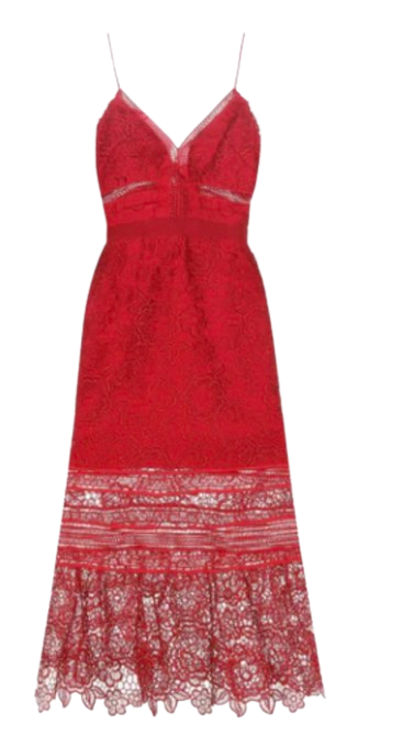 Preowned Self-Portrait Red Lace Midi Dress Size XS polyester