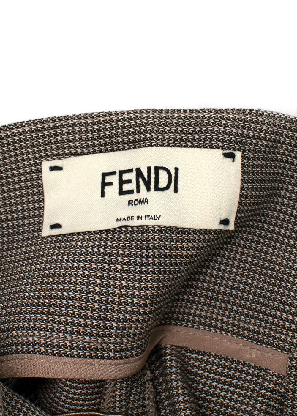 Fendi Brown Houndstooth Tailored Trousers Size XS Grey wool