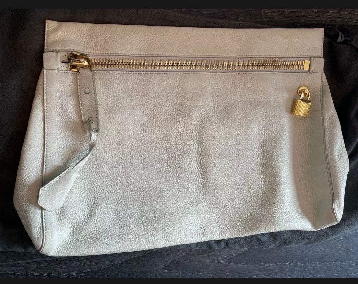 Preowned Tom Ford Cream Grained Leather Locket Clutch