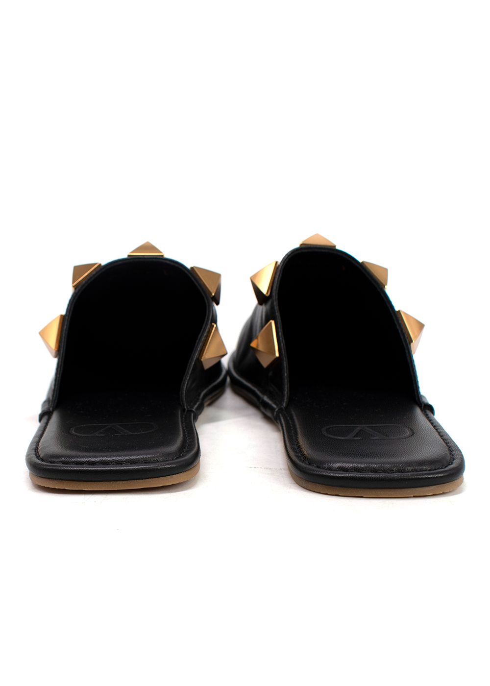 Valentino Black Roman Stud Leather Slippers Size 38 black gold