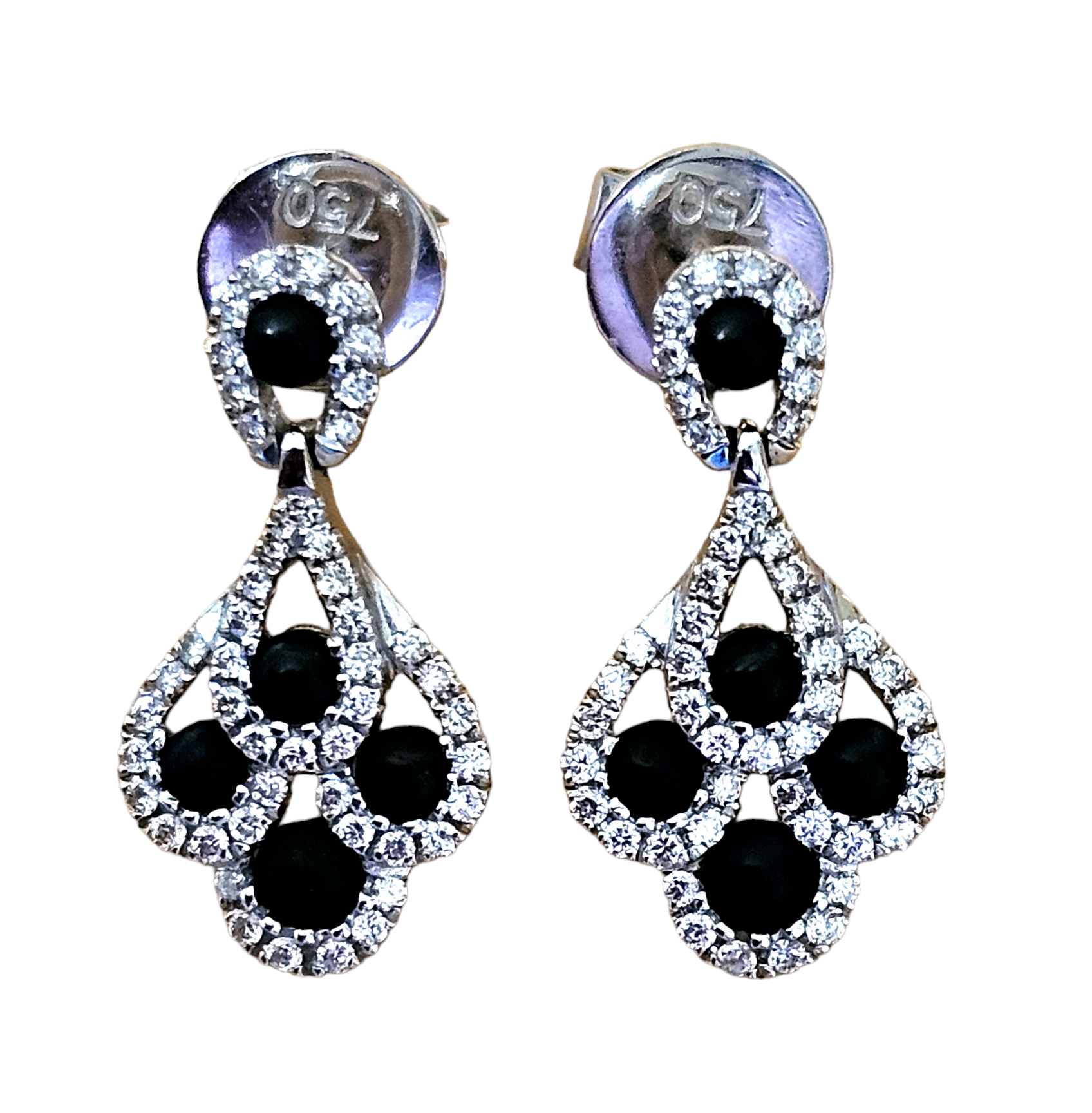 Diamond White Gold Whitby Jet Diamond Peacock Drop Earrings