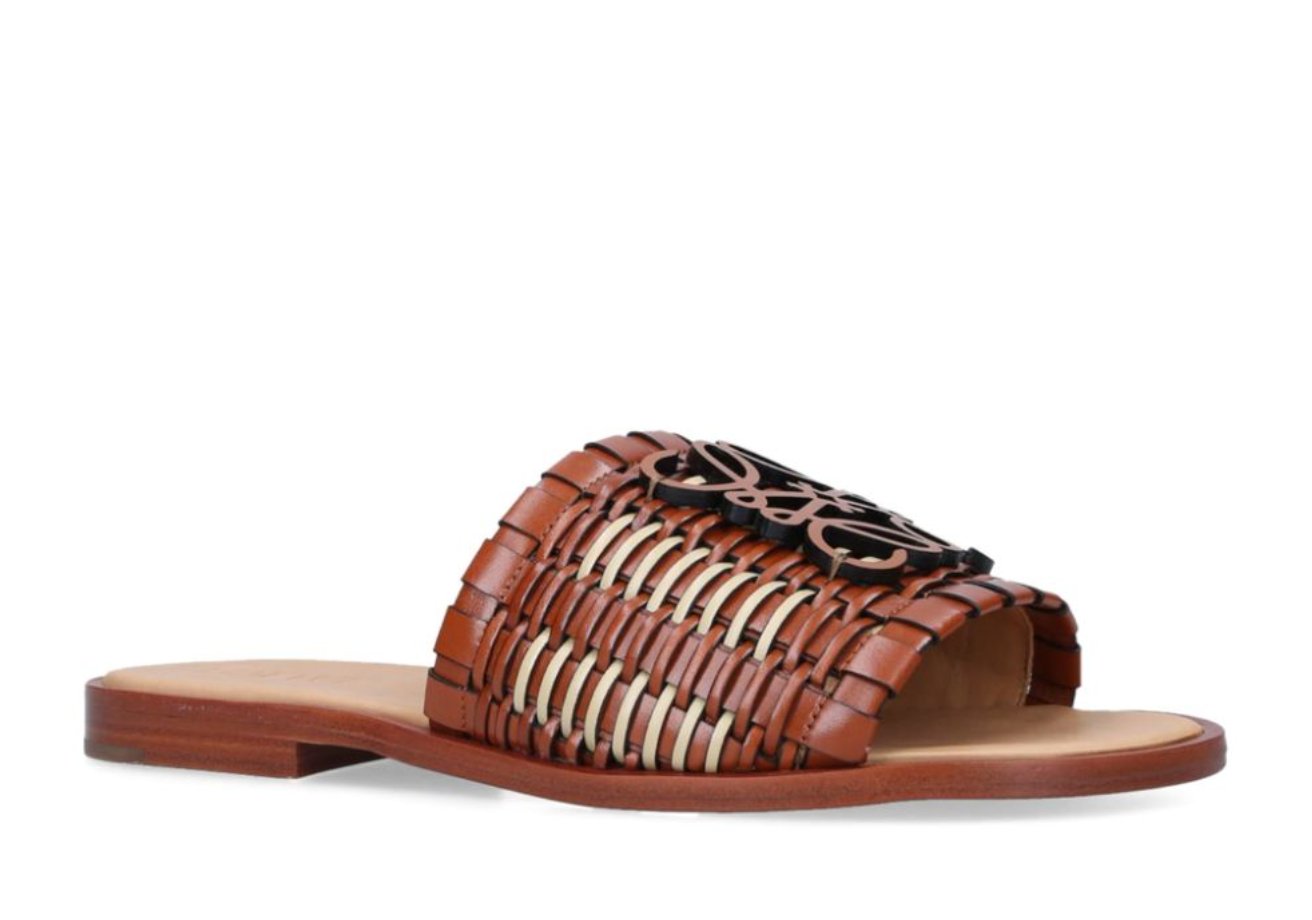 Preowned Loewe Anagram Woven Leather Slide Sandals Size 41 Brown