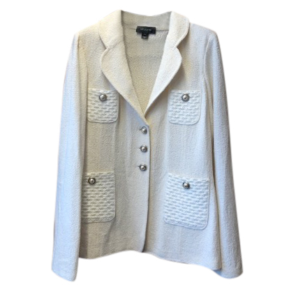 Preowned St John Cream Knit Jacket Size M wool