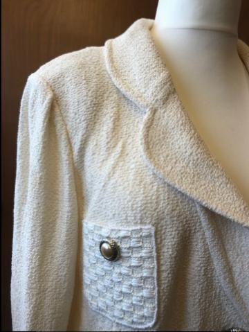 Preowned St John Cream Knit Jacket Size M wool