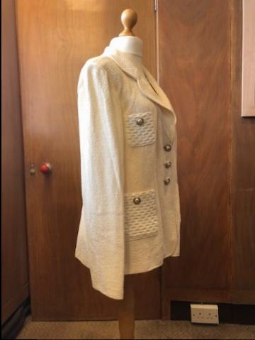 Preowned St John Cream Knit Jacket Size M wool