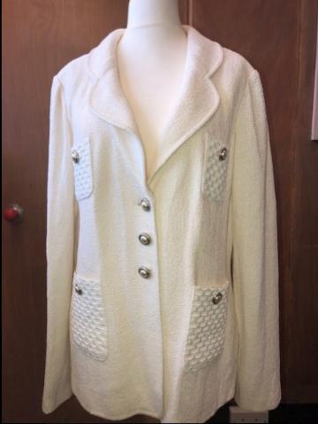 Preowned St John Cream Knit Jacket Size M wool