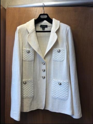 Preowned St John Cream Knit Jacket Size M wool