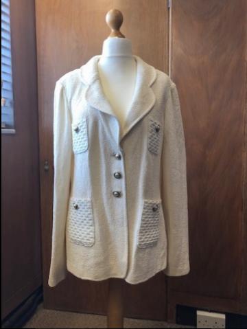 Preowned St John Cream Knit Jacket Size M wool