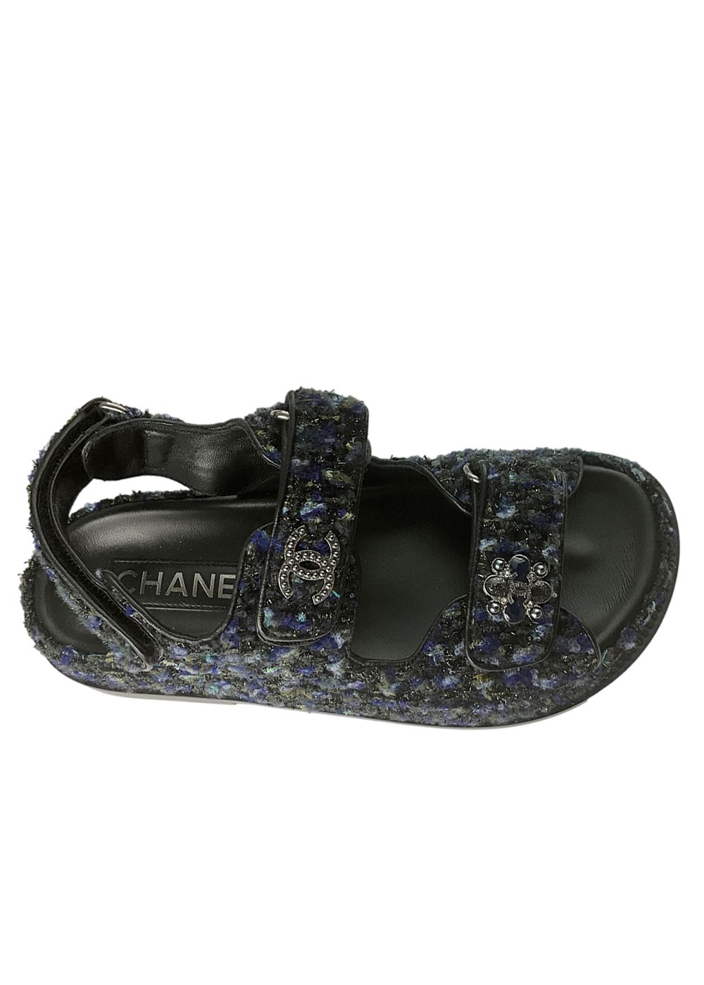 Chanel Navy Tweed Dad Sandals Size 35 Blue