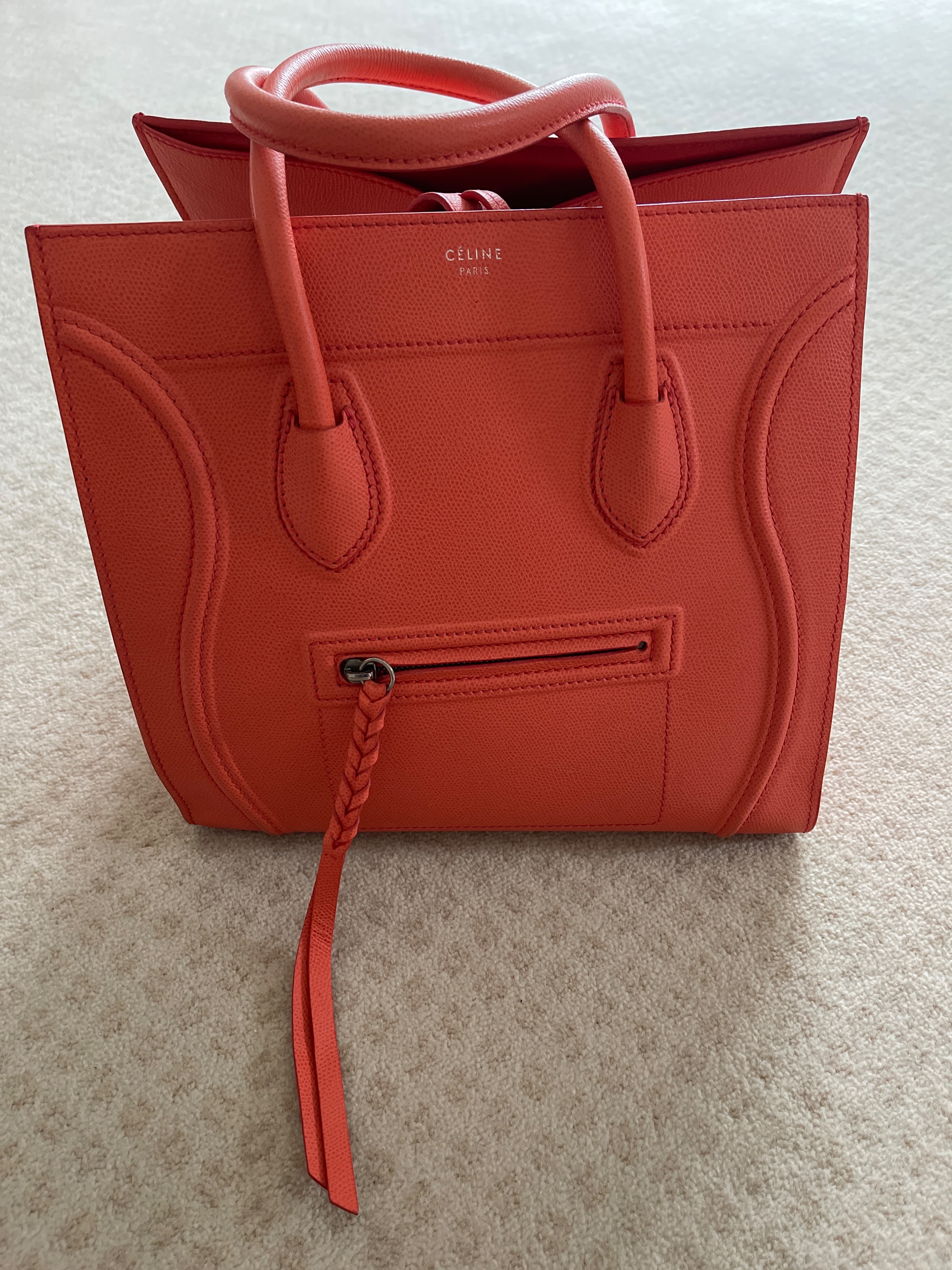 Preowned Celine Orange Phantom Luggage Tote leather