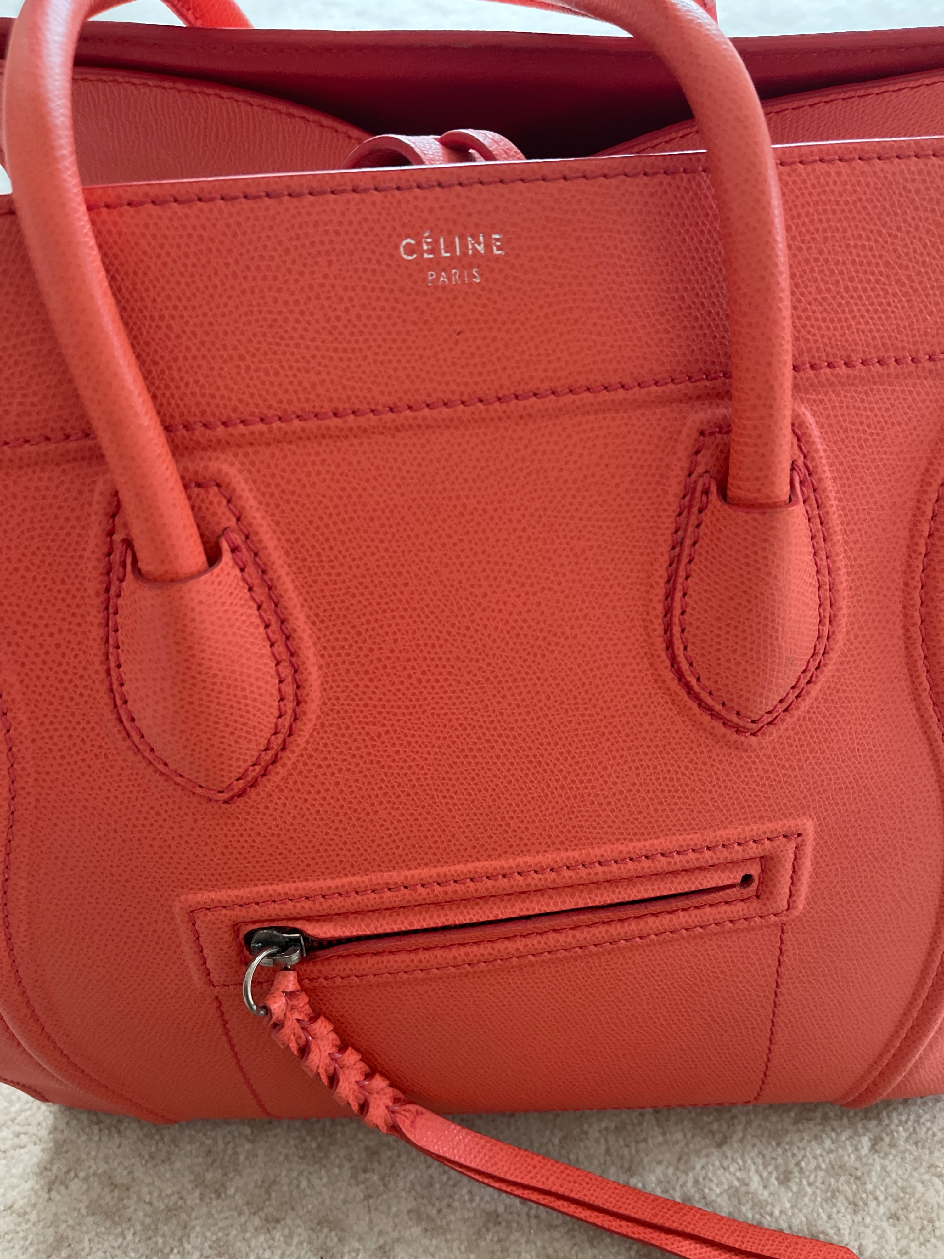 Preowned Celine Orange Phantom Luggage Tote leather