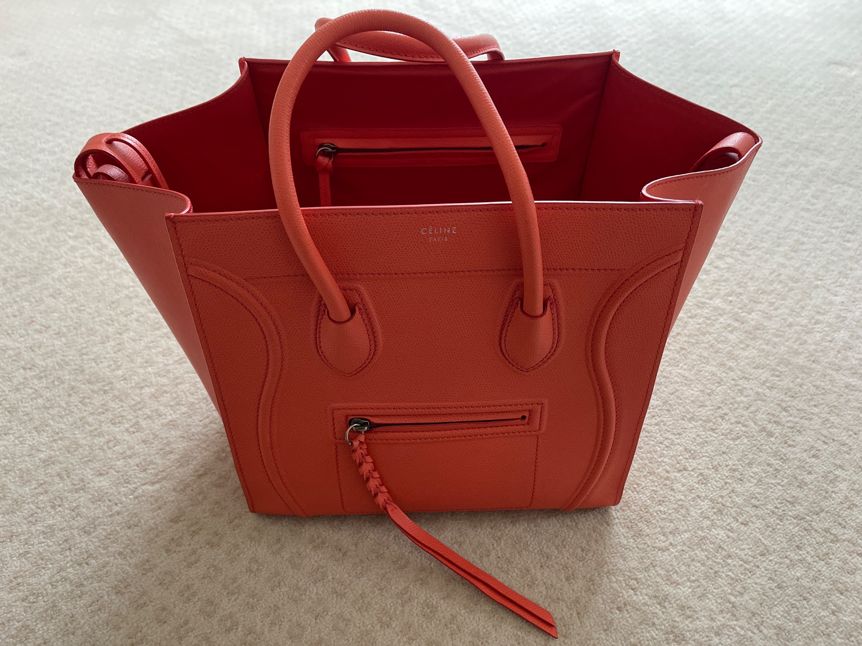 Preowned Celine Orange Phantom Luggage Tote leather